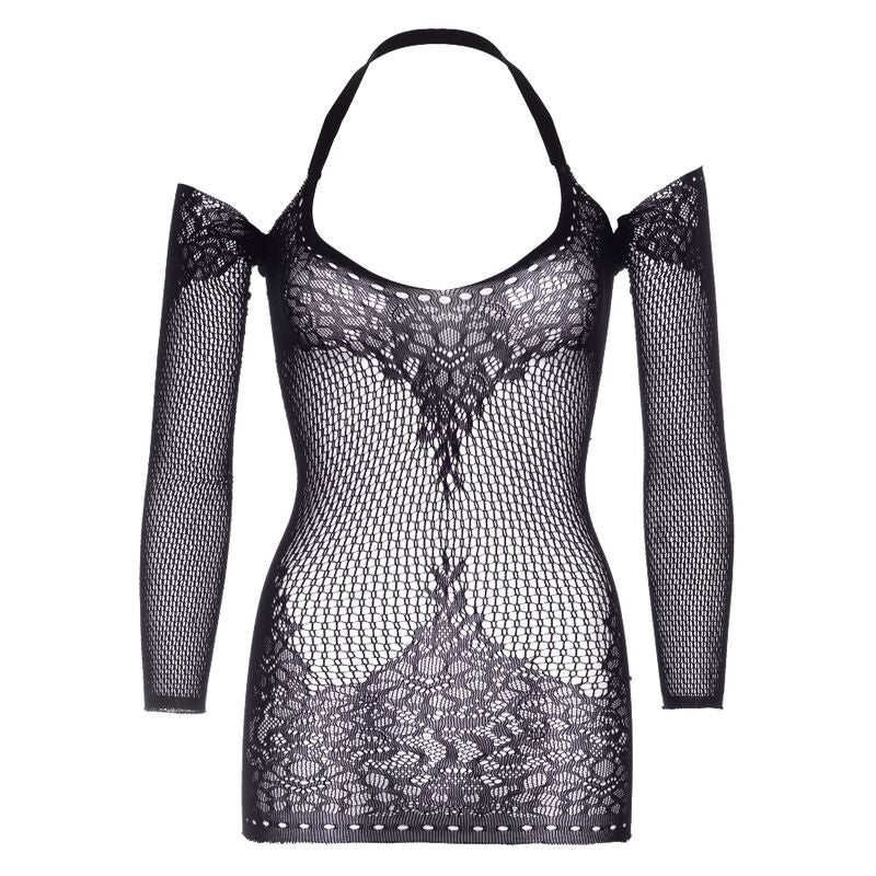 LEG AVENUE - VESTIDO MINI DE RENDA COM TORÇÃO HALTER TAMANHO ÚNICO