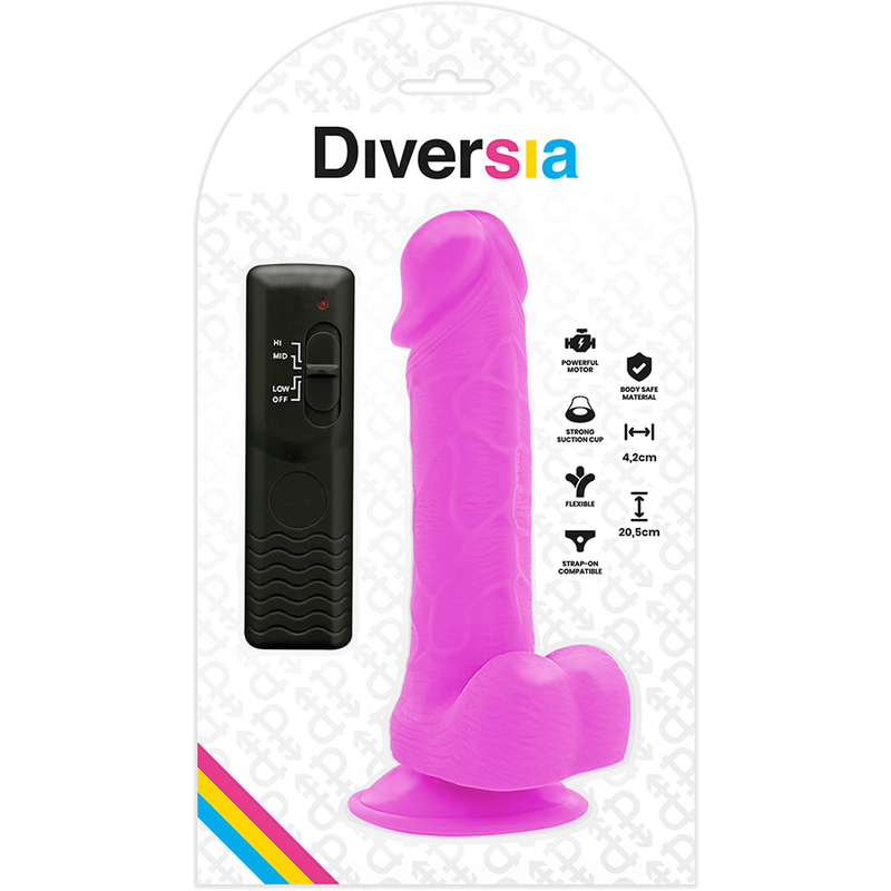 DIVERSIA - DILDO VIBRANTE FLEXÍVEL ROXO 20,5 CM -O- 4,2 CM
