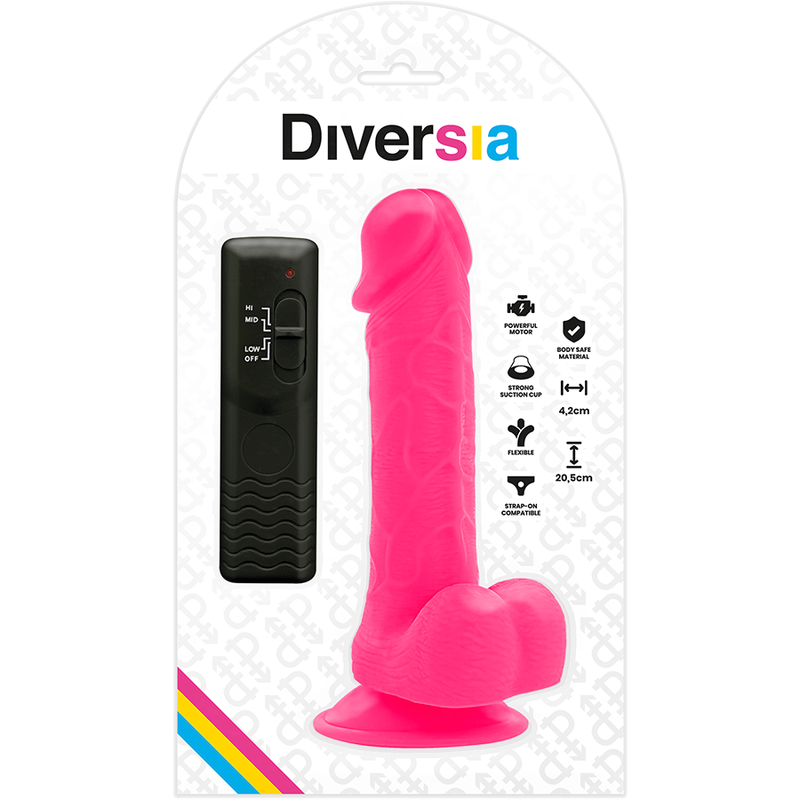 DIVERSIA - DILDO VIBRATÓRIO FLEXÍVEL ROSA 20,5 CM -O- 4,2 CM
