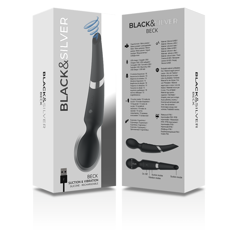 BLACK&SILVER - BECK MASSAGEADOR DE SILICONE RECARREGÁVEL E SUCÇÃO PRETO