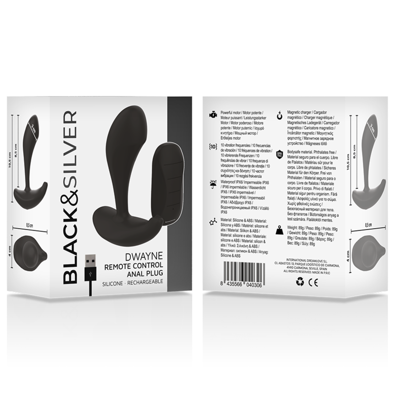 BLACK&SILVER - DWAYNE ANAL PLUG SILICONE CONTROLE REMOTO