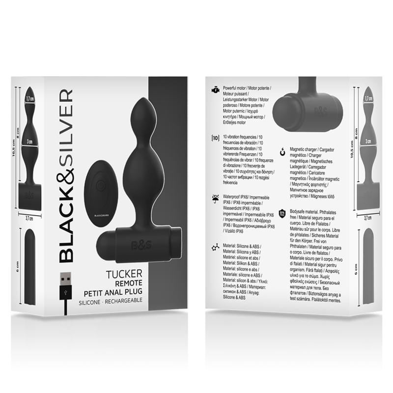 BLACK&SILVER - TUCKER SMALL SILICONE ANAL PLUG CONTROLE REMOTO