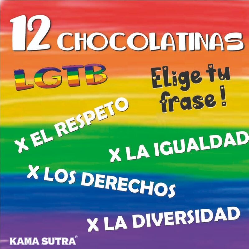 PRIDE - CAIXA COM 12 BARRAS DE CHOCOLATE COM A BANDEIRA LGBT