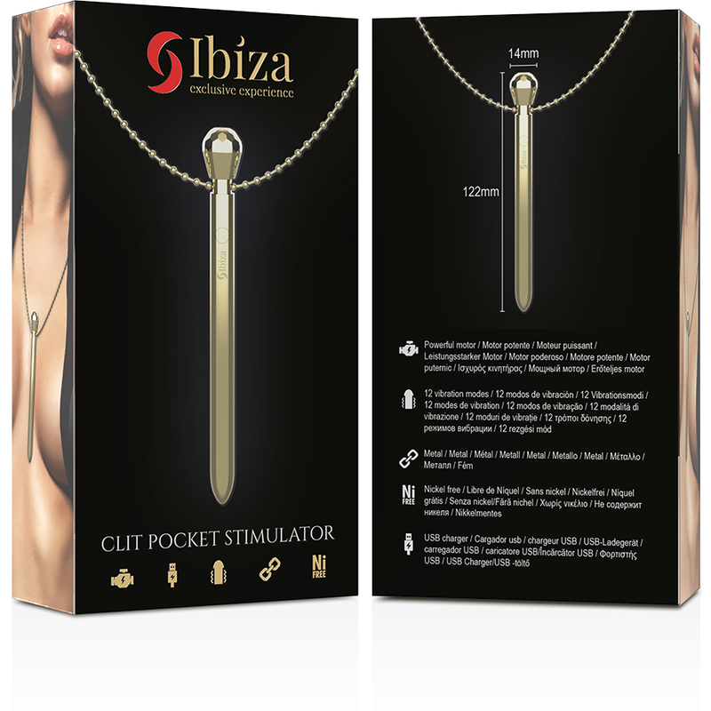 IBIZA - COLAR ESTIMULADOR DE BOLSO DE CLITÓRIS CARREGADOR USB 12 MODOS DE VIBRAÇÃO DOURADO 12,2 X 1,5