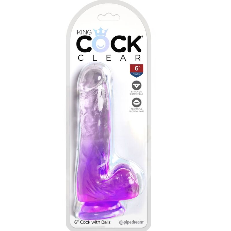 KING COCK - PÊNIS REALISTA CLARO COM BOLAS 13,5 CM ROXO