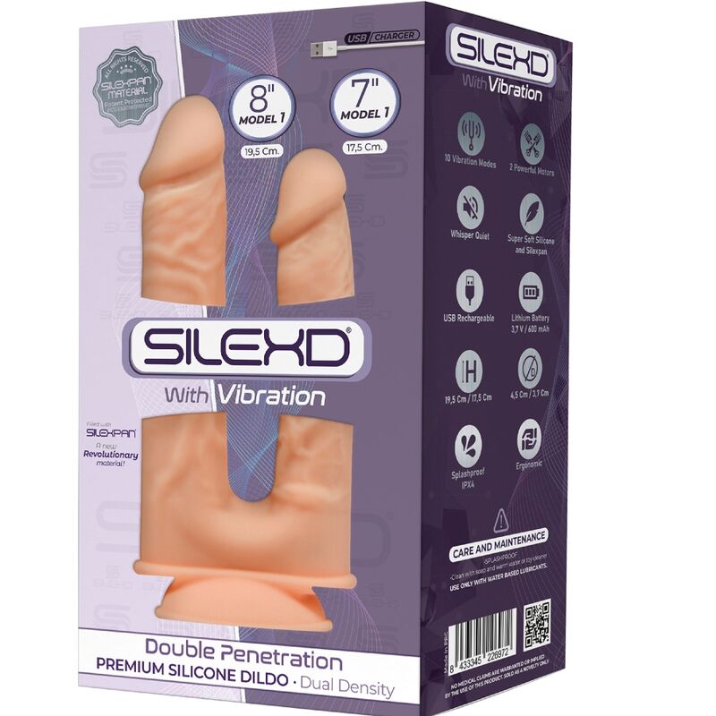 SILEXD - MODELO 1 VIBRADOR DE PÊNIS REALISTA DUPLA PENETRAÇÃO PREMIUM SILEXPAN SILICONE 17,5 / 19,5 CM