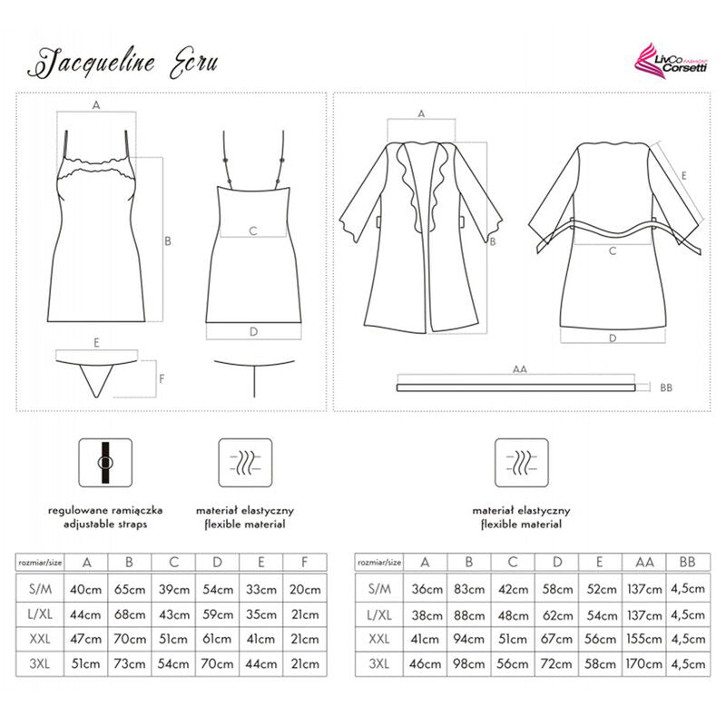 LIVCO CORSETTI FASHION - JACQUELINE LC 90249 MORGENMANTEL + HEMD + HÖSCHEN ECRU S/M