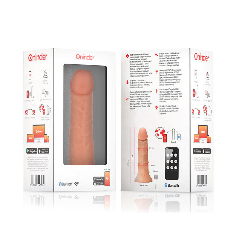 ONINDER - PEQUENO BOGOTÁ VIBRADOR DILDO 9 VELOCIDADES NATURAL 17,5 CM -O- 4 CM - APLICATIVO GRÁTIS