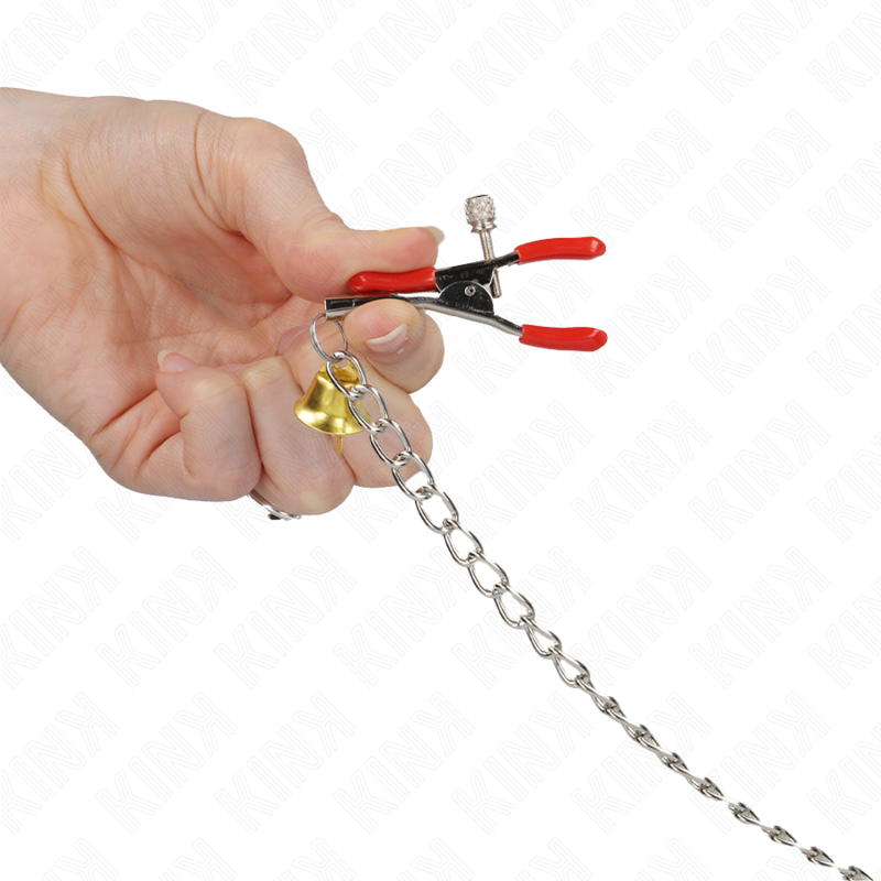 KINK - BELL TRIPLE NIPPLE E CLITÍTE GRAMPOS VERMELHO COM CORRENTE 30 CM