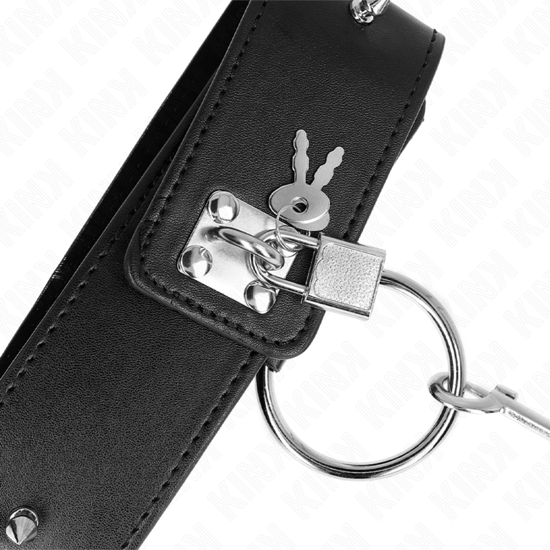 KINK - COLAR 65 CM COM TRILHA COM TACHAS PRATADAS MODELO 2 AJUSTÁVEL 36-43 CM X 5 CM