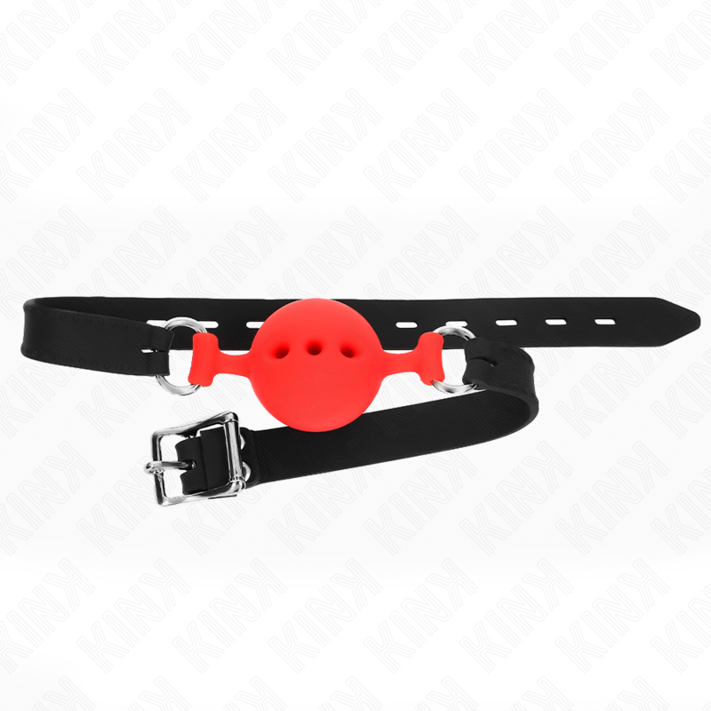 KINK - FULL SILICONE GAG 55 x 2 CM COM BOLA DE 4,5 CM TAMANHO M VERMELHO AJUSTÁVEL 35-51 CM