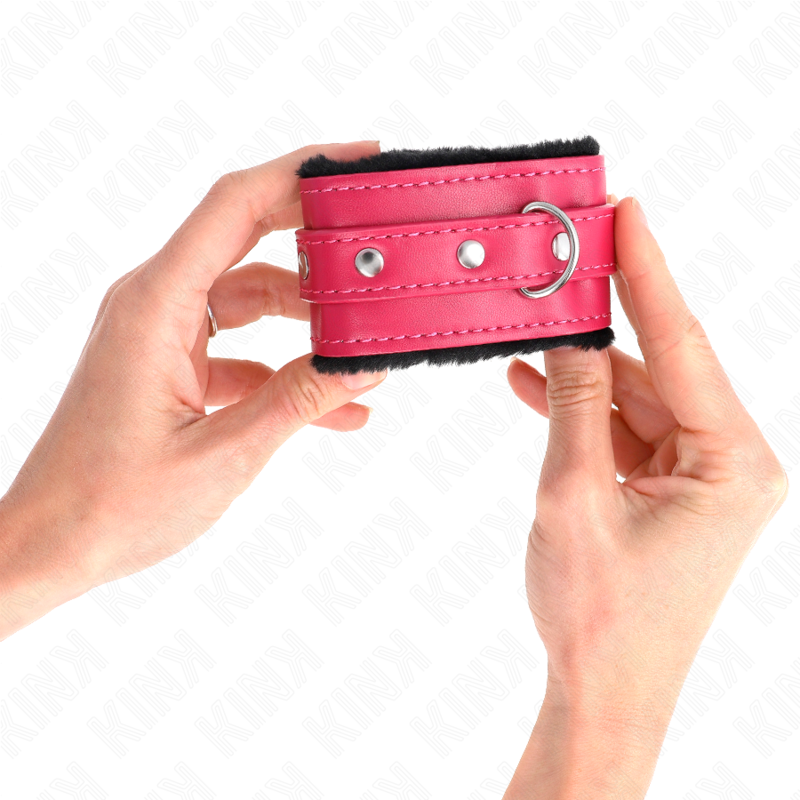 KINK - PREMIUM FUR FORRADO PULSEIRAS PRETAS COM CINTO FRAMBOESA ROSA AJUSTÁVEL 17-29 CM X 6 CM