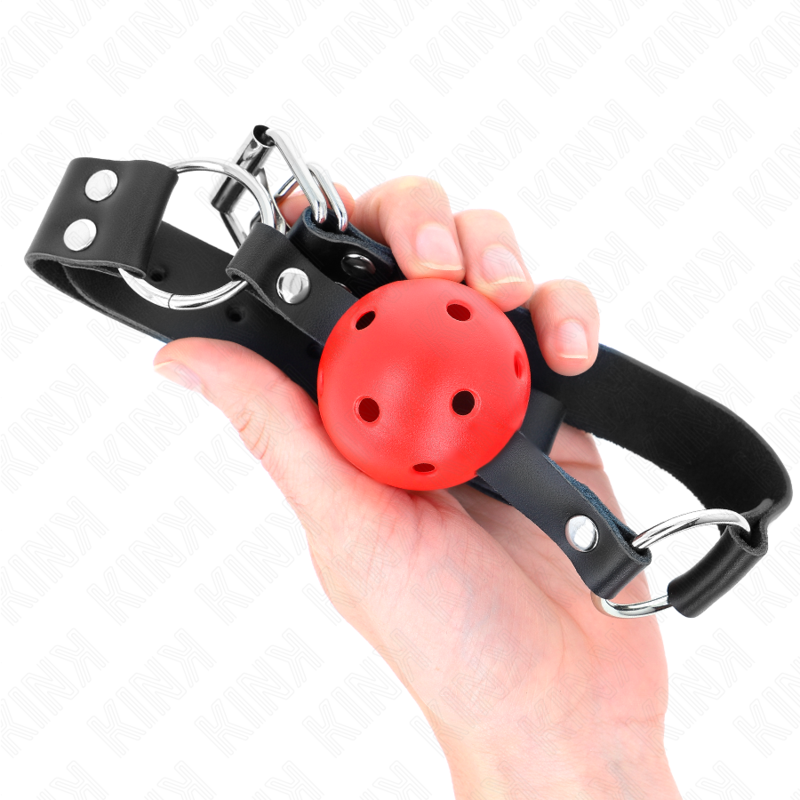 KINK - BOLA RESPIRÁVEL 4 CM GAG COM REBITE DUPLO VERMELHO 62,5 x 2,5 CM AJUSTÁVEL 42-58 CM
