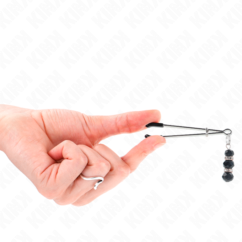 KINK - GRAMPOS DE MAMILOS FINOS DOURADOS COM 3 CONTAS DE VIDRO PRETAS 7 CM