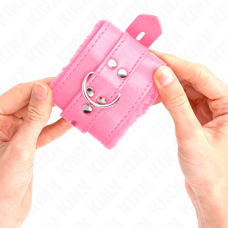 KINK - RESTRIÇÕES DE PULSO FORRADAS DE PELE COM FUROS QUADRADOS CINTO ROSA E ROSA AJUSTÁVEL 17-29 CM X 6 CM