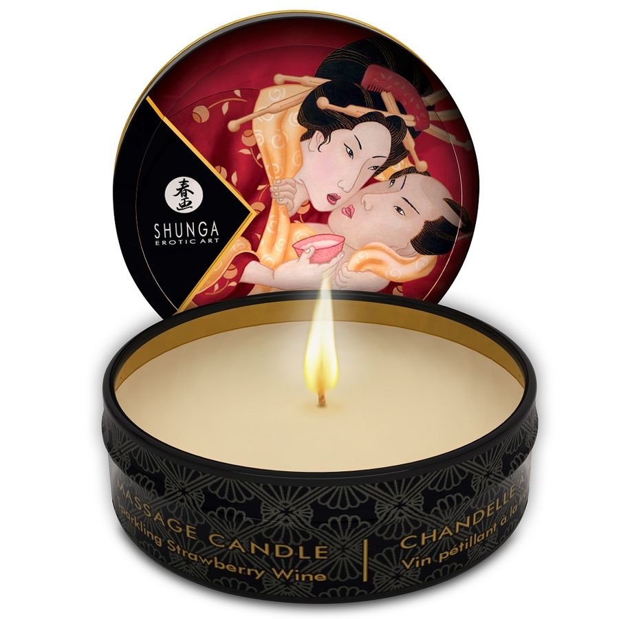 SHUNGA - MINI CARESS BY CANDELIGHT VELA DE MASSAGEM COM MORANGOS E CAVA 30 ML