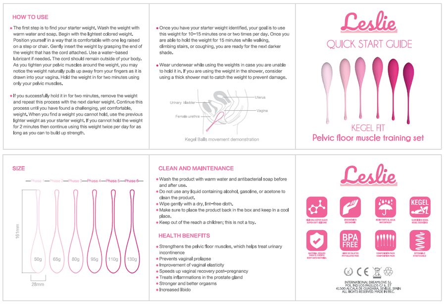LESLIE - KEGEL FIT CONJUNTO DE TREINAMENTO DE MÚSCULOS PÉLVICOS 6 PESOS