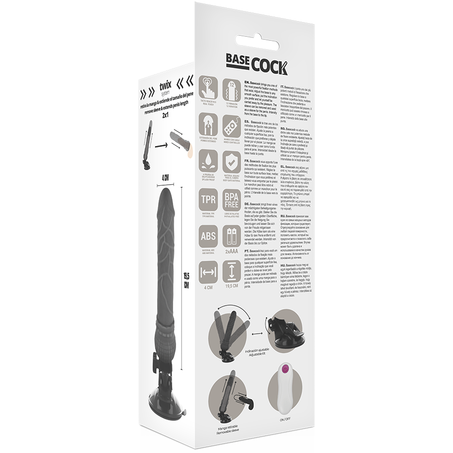 BASECOCK - VIBRADOR REALISTA CONTROLE REMOTO CARNE 19,5 CM -O- 4 CM