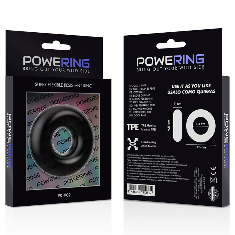 POWERING - ANEL PARA PÊNIS SUPER FLEXÍVEL E RESISTENTE 4,5CM PRETO