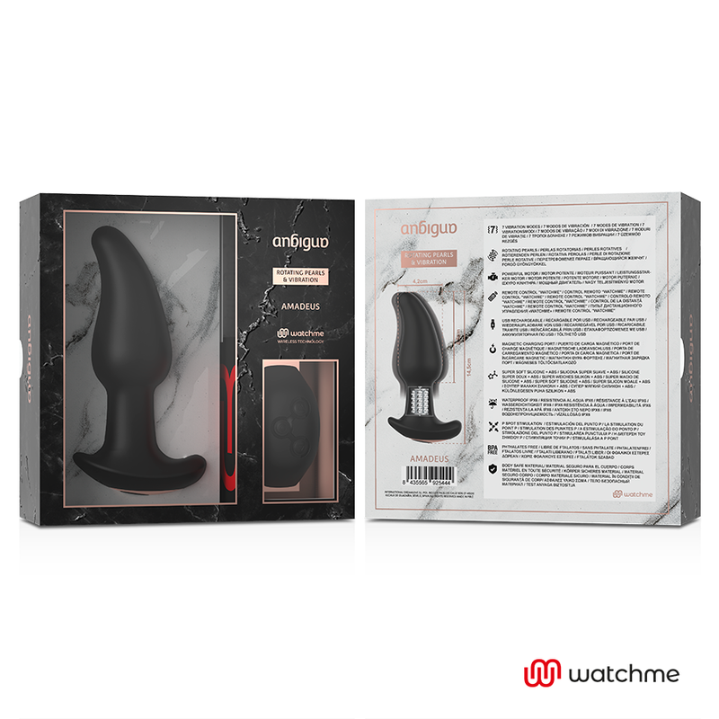 ANBIGUO - VIBRADOR ANAL PLUG COM CONTROLE REMOTO WATCHME COM ROTAÇÃO DE PÉROLAS AMADEUS