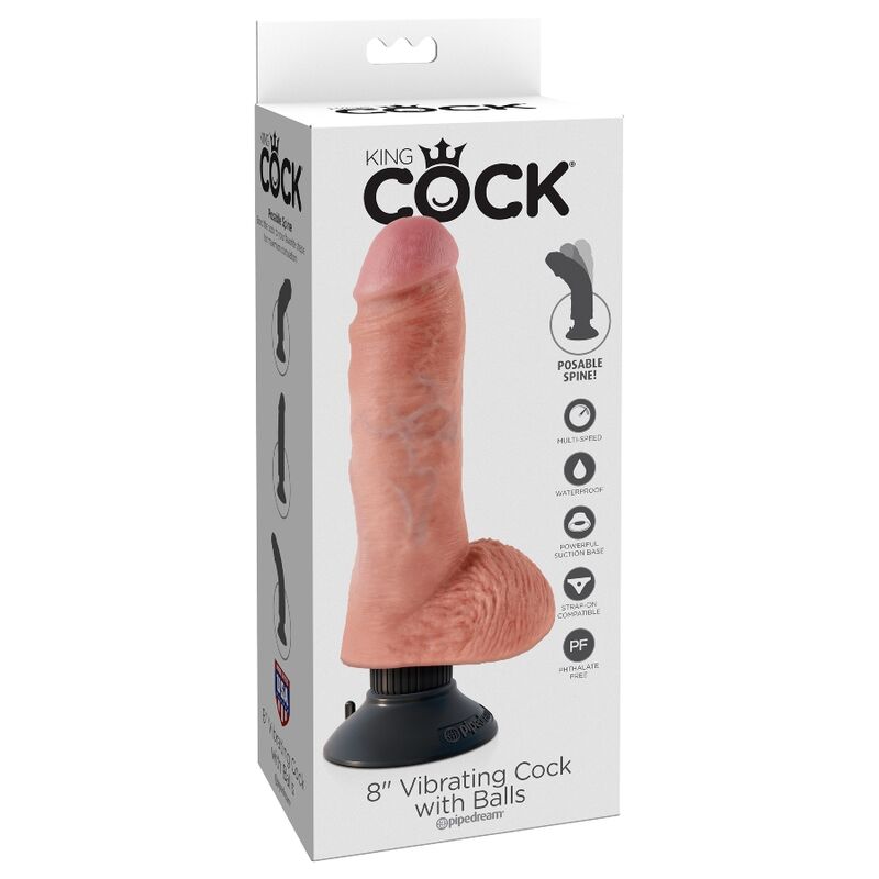 KING COCK - 20,3 CM GALO VIBRANTE COM BOLAS DE CARNE