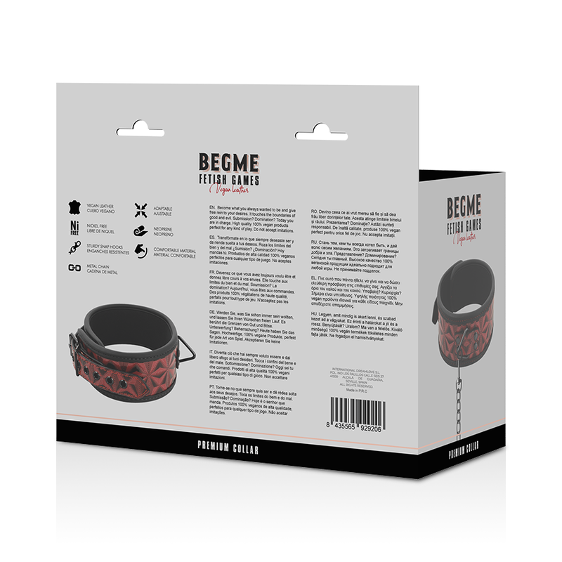 BEGME - COLEIRA DE COURO VEGANO PREMIUM RED EDITION COM FORRO DE NEOPRENE
