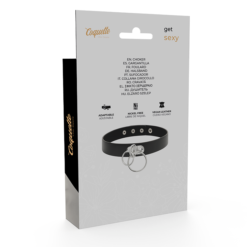 COQUETTE CHIC DESIRE - GARGANTILHA DE COURO VEGANO COM ARGOLAS DUPLAS