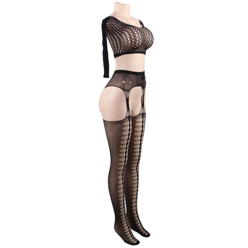 QUEEN LINGERIE - BODYSTOCKING TOP MANGA COMPRIDA S/G