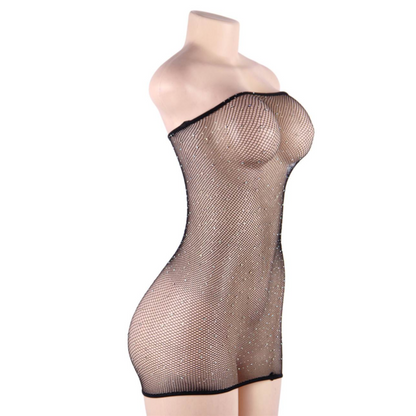 QUEEN LINGERIE - VESTIDO DE REDE COM DIAMANTES S/L