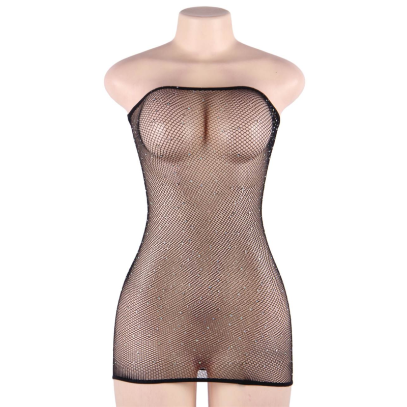 QUEEN LINGERIE - VESTIDO DE REDE COM DIAMANTES S/L
