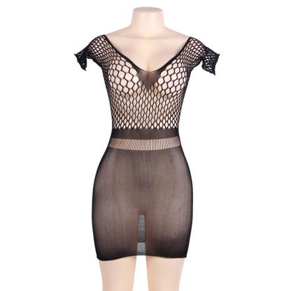 QUEEN LINGERIE - VESTIDO DE MANGA CURTA EM REDE BODY S/L