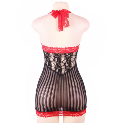 QUEEN LINGERIE - CHEMISE DE CROCHÉ PRETO E VERMELHO P/G