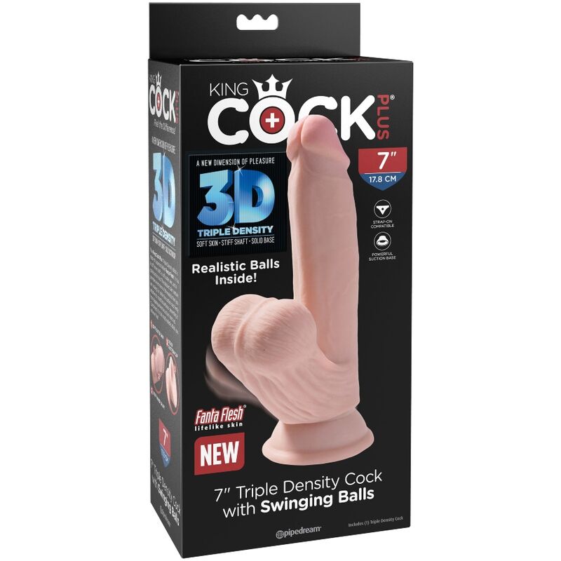 KING COCK - PLUS 3D DILDO BOLAS BALANÇANDO 15,2 CM PELE CLARA