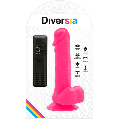 DIVERSIA - DILDO VIBRATÓRIO FLEXÍVEL ROSA 20,5 CM -O- 4,2 CM