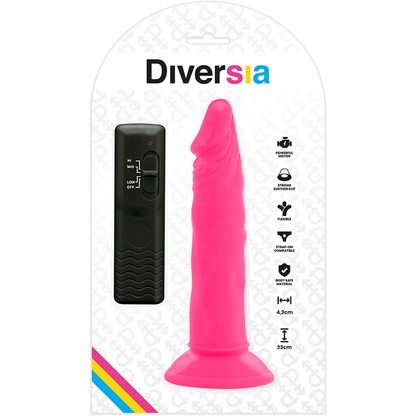 DIVERSIA - DILDO VIBRATÓRIO FLEXÍVEL ROSA 23 CM -O- 4,3 CM