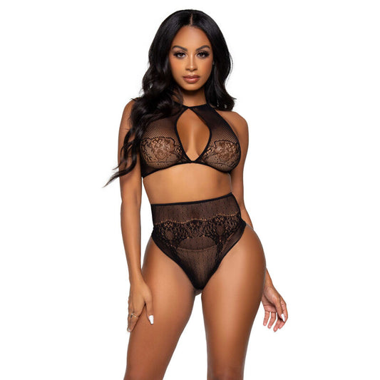 LEG AVENUE - CONJUNTO DE DUAS PEÇAS TOP CURTO HALTER E CALCINHA TANGA TAMANHO ÚNICO