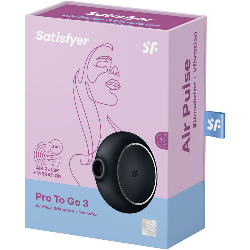 SATISFYER - PRO TO GO 3 ESTIMULADOR DE PULSO DE AR ​​DUPLO E VIBRADOR PRETO
