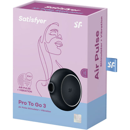 SATISFYER - PRO TO GO 3 ESTIMULADOR DE PULSO DE AR ​​DUPLO E VIBRADOR PRETO