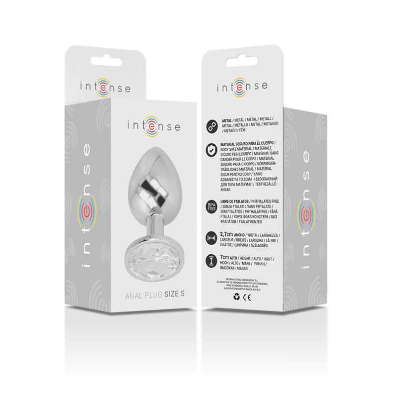 INTENSO - PLUG ANAL DE METAL DE ALUMÍNIO COM CRISTAL PRATEADO TAMANHO S