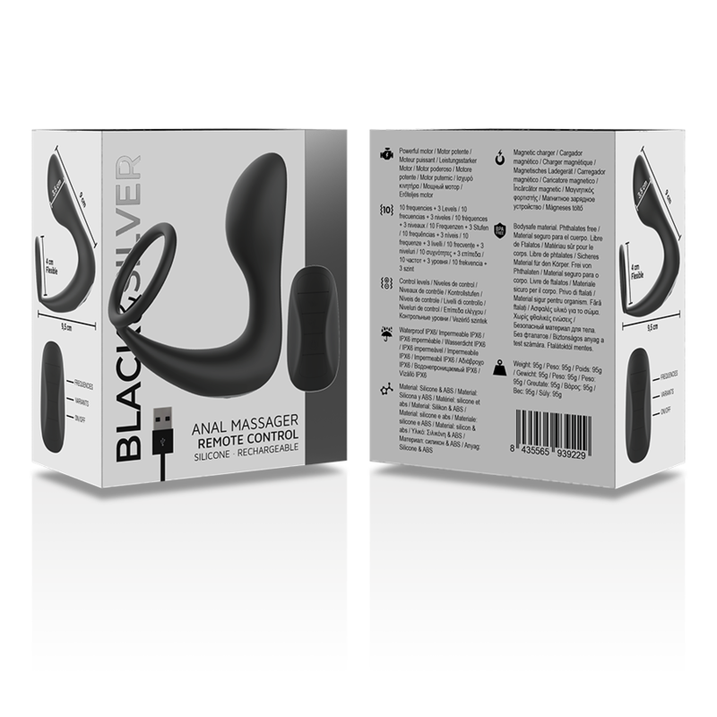 BLACK&amp;SILVER - MASSAGEADOR ANAL COM CONTROLE REMOTO RECARREGÁVEL SILICONE PRETO