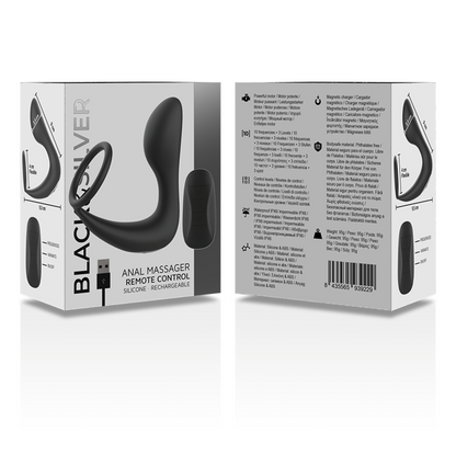 BLACK&amp;SILVER - MASSAGEADOR ANAL COM CONTROLE REMOTO RECARREGÁVEL SILICONE PRETO