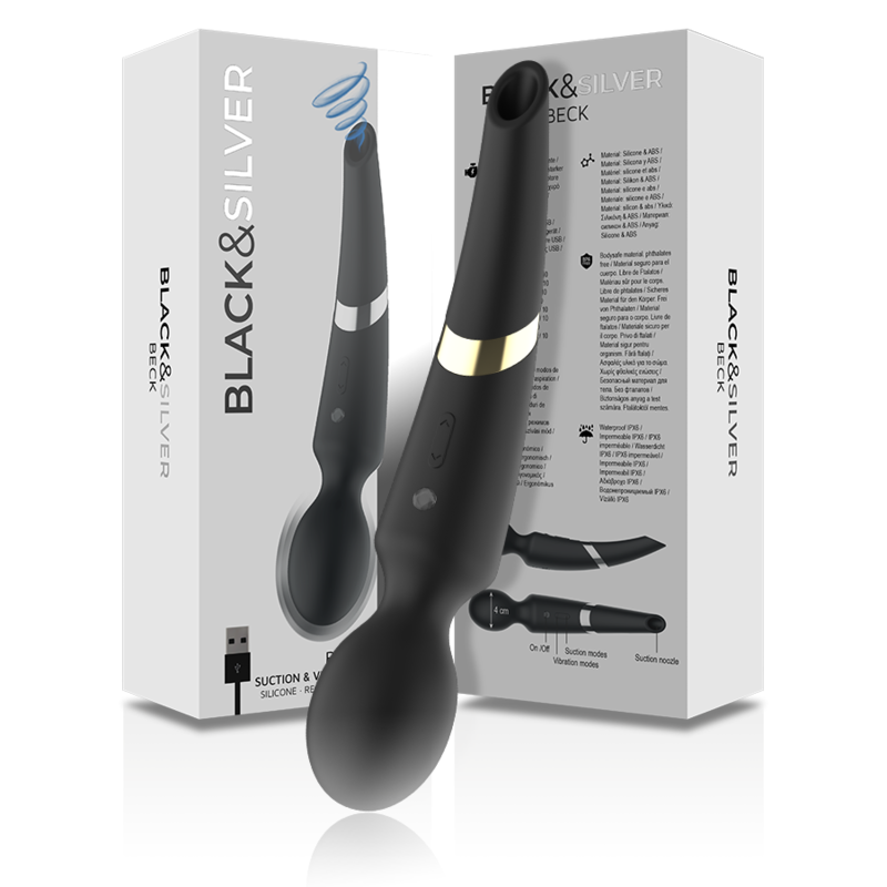 BLACK&amp;SILVER - BECK MASSAGEADOR DE SILICONE RECARREGÁVEL E SUCÇÃO PRETO