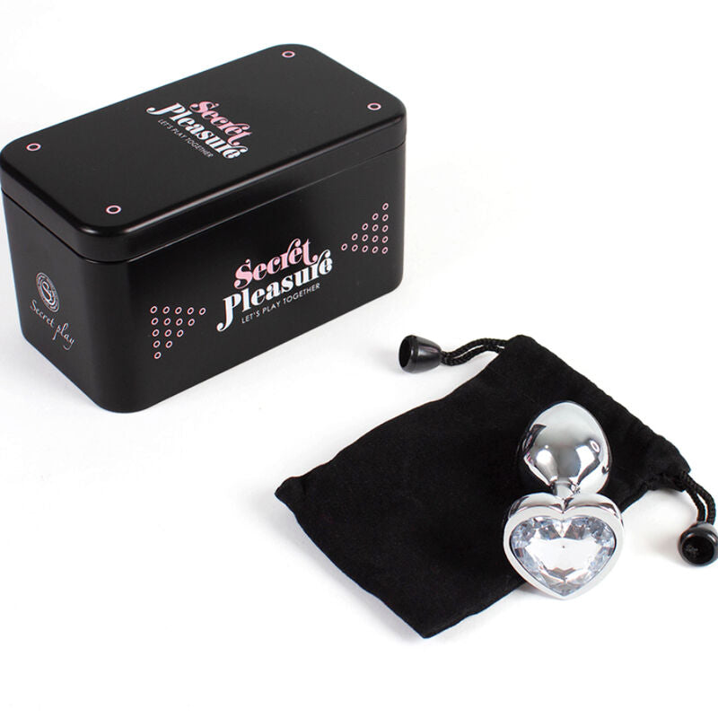 SECRETPLAY - PLUG ANAL DE METAL CRISTAL TRANSPARENTE CORAÇÃO TAMANHO PEQUENO 7 CM