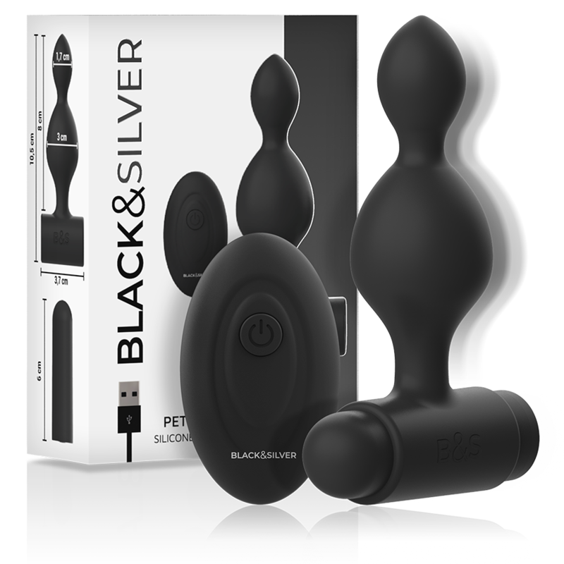 BLACK&amp;SILVER - TUCKER SMALL SILICONE ANAL PLUG CONTROLE REMOTO