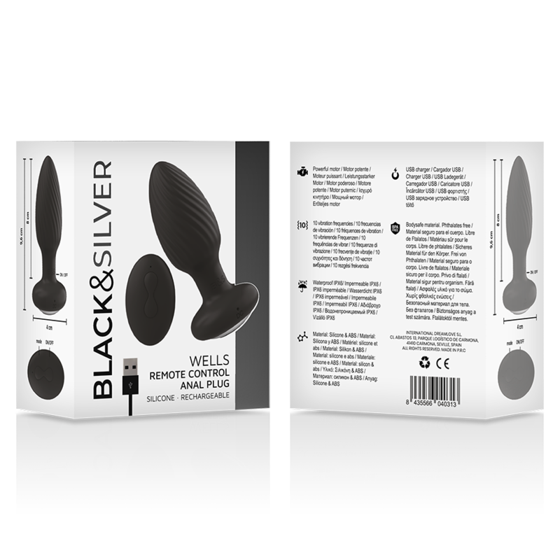 BLACK&amp;SILVER - WELLS PLUG SILICONE ROTATOR ANAL CONTROLE REMOTO