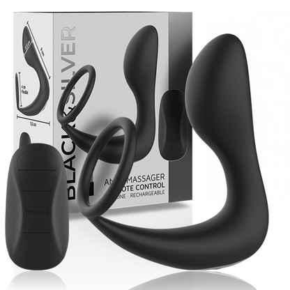 BLACK&amp;SILVER - MASSAGEADOR ANAL COM CONTROLE REMOTO RECARREGÁVEL SILICONE PRETO