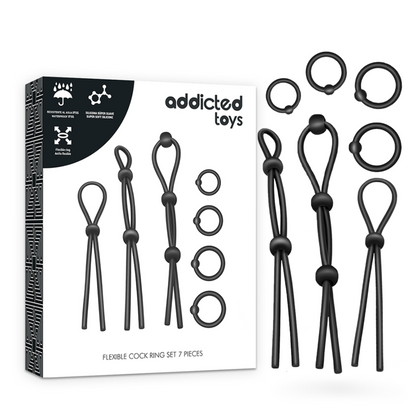 ADDICTED TOYS - CONJUNTO DE ANÉIS DE SILICONE FLEXÍVEL PARA PÉNIS 7 PEÇAS
