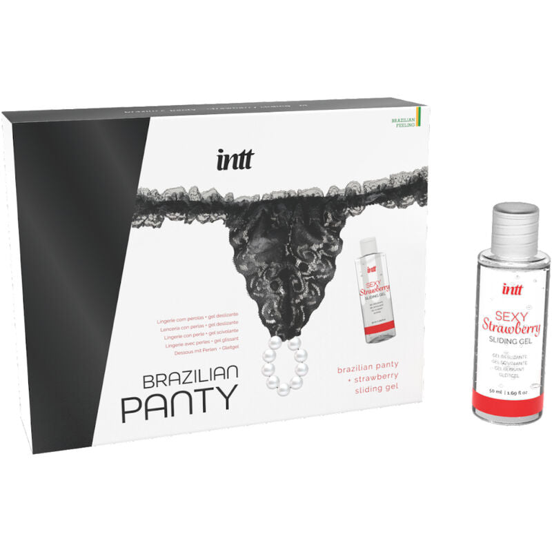 INTT RELEASES - CALCINHA PRETA BRASILEIRA COM PÉROLAS E GEL LUBRIFICANTE 50 ML