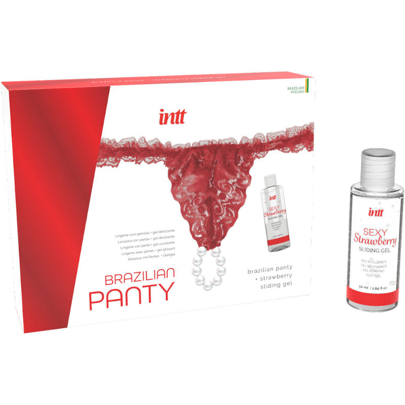 INTT RELEASES - CALCINHA VERMELHA BRASILEIRA COM PÉROLAS E GEL LUBRIFICANTE 50 ML