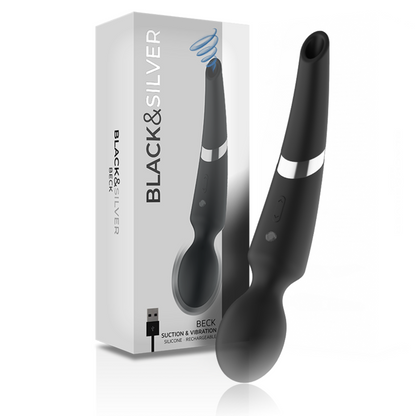 BLACK&amp;SILVER - BECK MASSAGEADOR DE SILICONE RECARREGÁVEL E SUCÇÃO PRETO